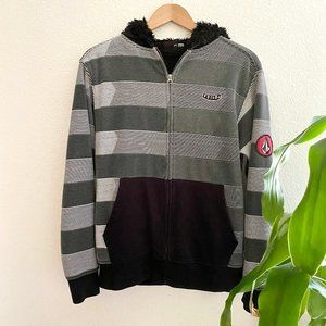 Volcom Zip Up Fleece Lined Gray Hoodie Men's Small